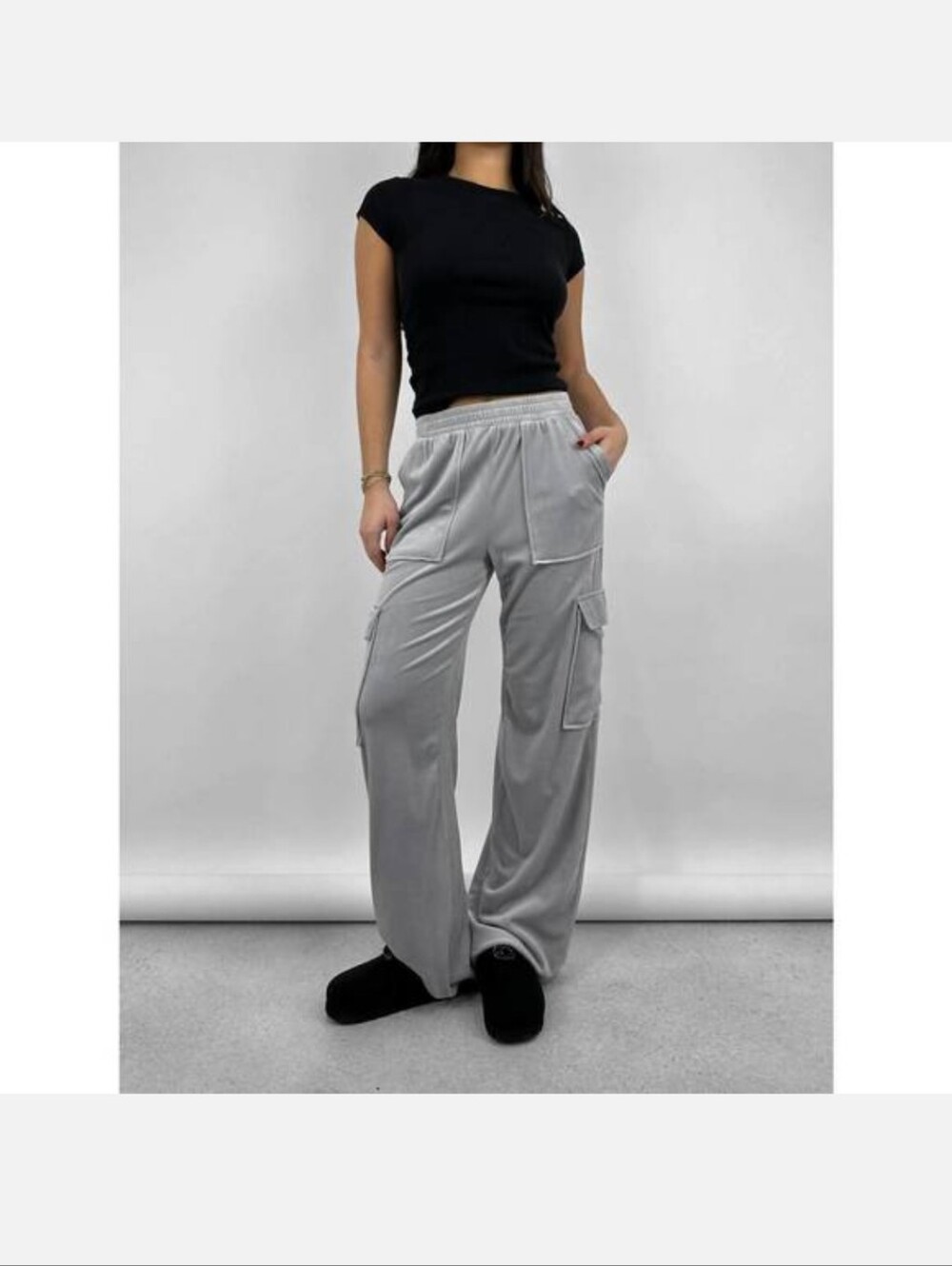 NIA Gray Velour Wide Leg Lounge Pants 2 Piece With Top XS Extra Small
